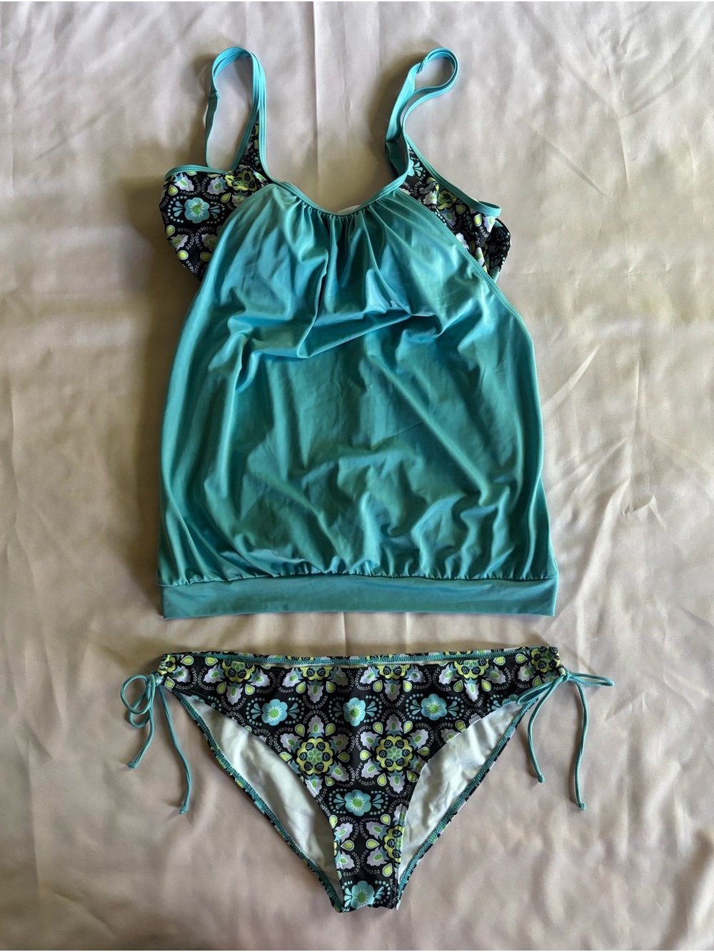 Turquoise Floral Tankini Bikini Set